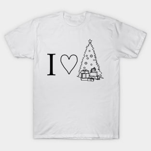 I Love Christmas Minimal Line Drawing T-Shirt